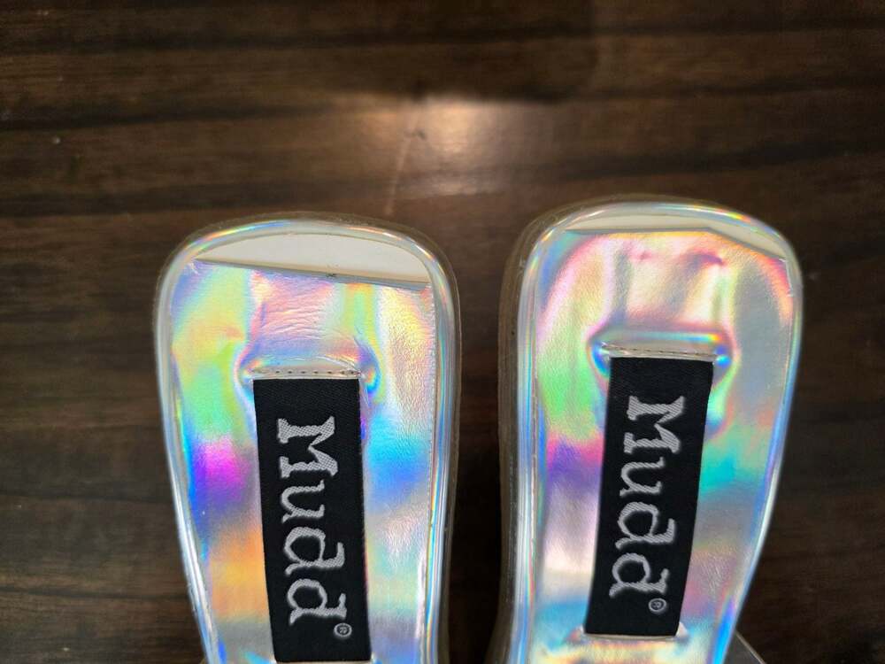 Vintage Mudd Iridescent Holographic Clear Strap Chunky Heel Mules Sandals Sz 9M - Picture 6 of 6